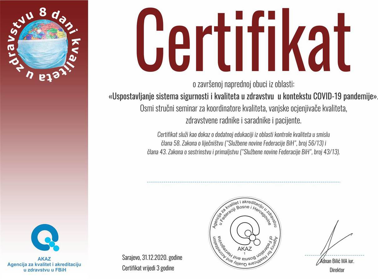 Certifikat o naprednoj obuci